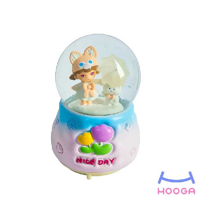 گوی موزیکال فن دار بزرگ مدل دختر و خرگوش - صورتی - هوگا شاپ - فروش انواع محصولات فانتزی