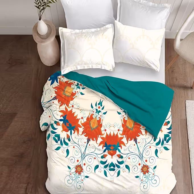 روتختی مدل گلهای داماسک رنگی یکنفره 4تکه جنس میکرو