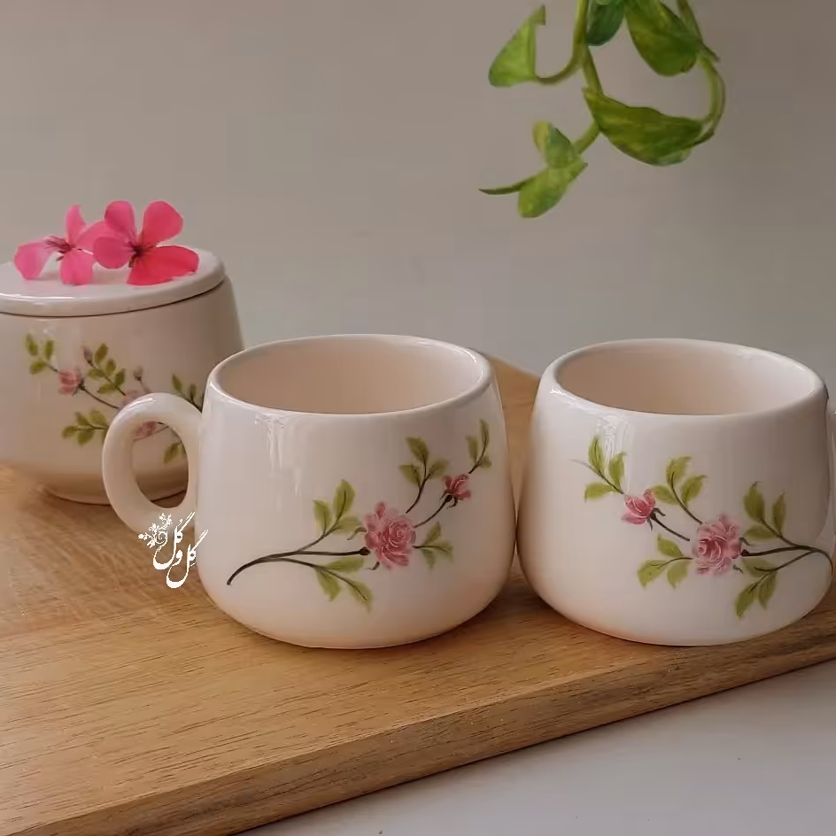 ست دو نفره ماگ و قندان رُز صورتی(هزینه ارسال پس کرایه)