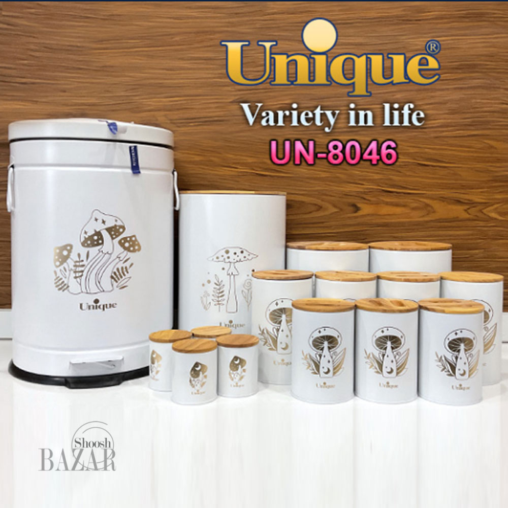 سرویس 15 پارچه سفید یخچالی طلایی درب بامبو یونیک کد 8046