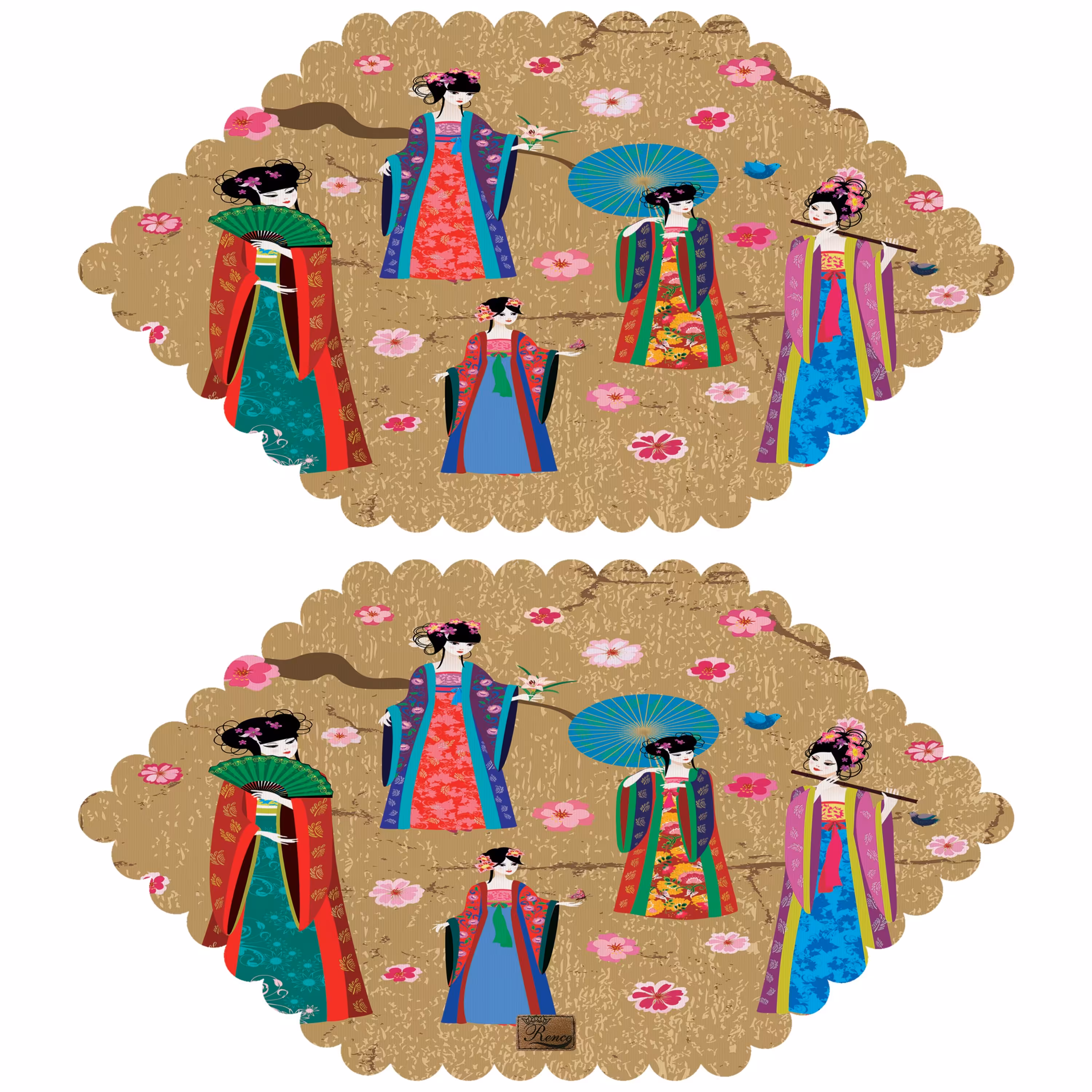 رومیزی مخمل طرح ژاپنی دو عدد سایز 30 در 50 مدل T5-157 شرکت رنس