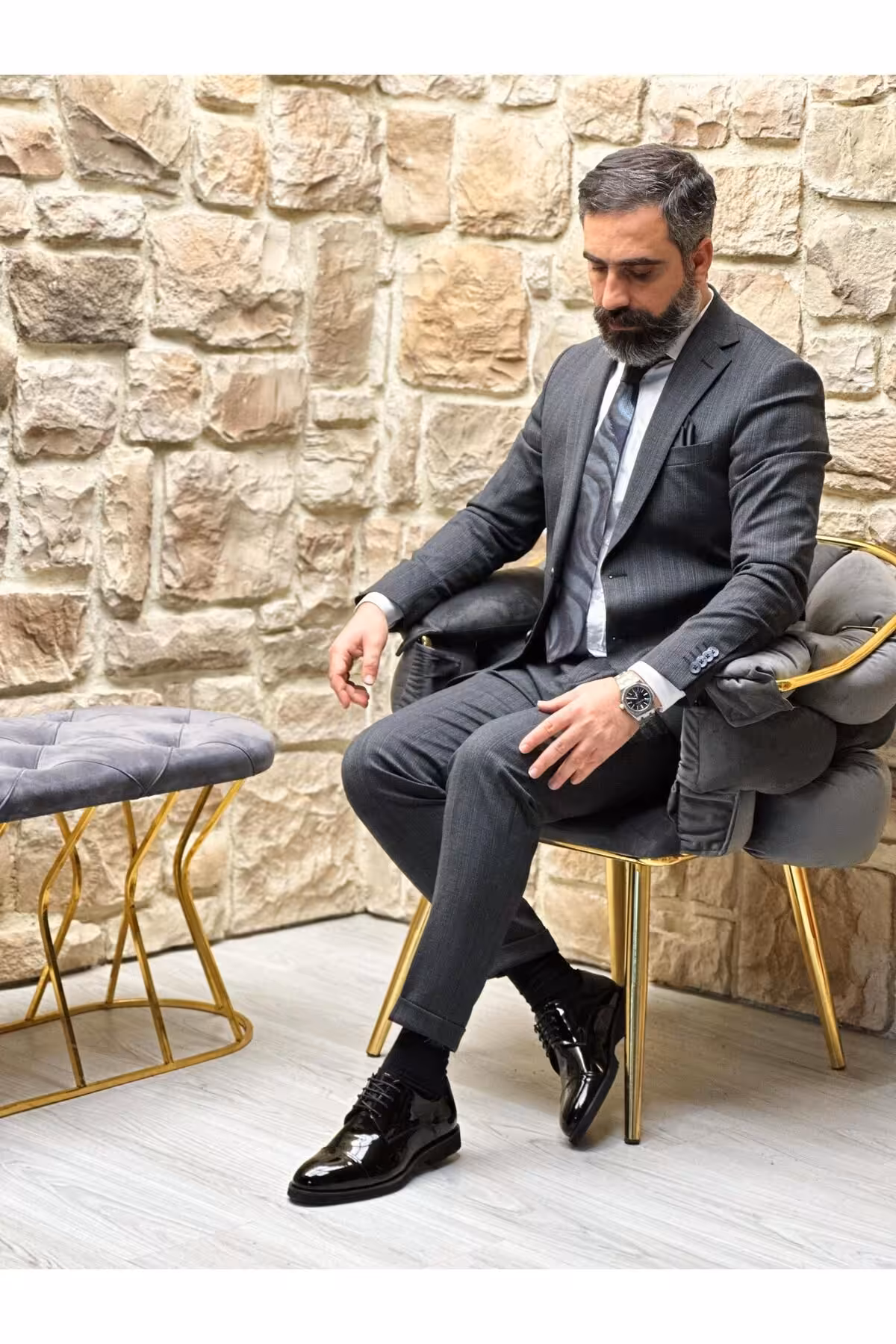 کفش های کژوال مشکی مردانه سیاه و سفید براق 3017 چرمی روزمره ByItallanoshoes