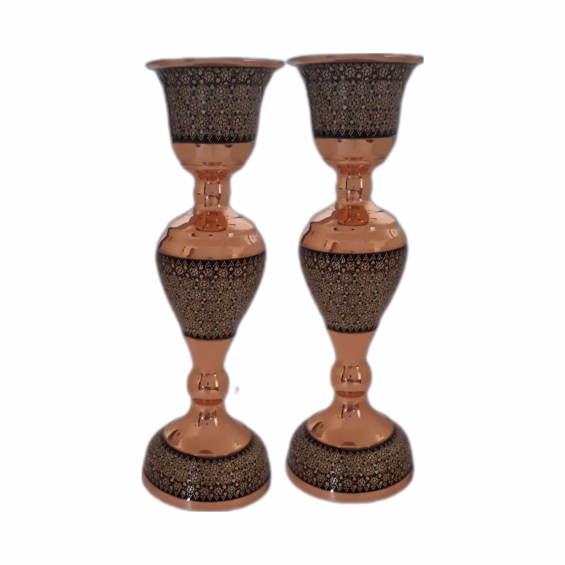 جفت شمعدان  خاتم کاری اعلا سایز  بزرگ ارتفاع 22 سانت