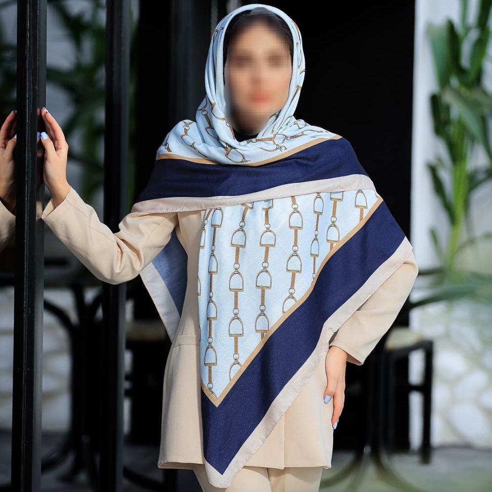 روسری نخی سفید سورمه ای و مشکی