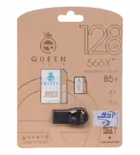 کارت حافظه microSDHC کوئین تک مدل 566X plus کلاس 10 استاندارد U3 سرعت 85MB/s به همراه آداپتور و رم ریدر ظرفیت 128 گیگابایت