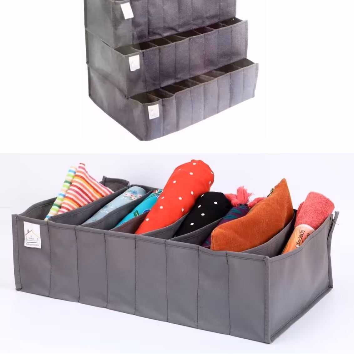 نظم دهنده کشو پارچه ای سایز کوچک رنگ خاکستری باکیفیت 8خونه
