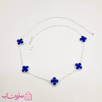 گردنبند زنانه ونکلیف آبی کاربنی آبکاری نقره کیفیت مستر کد 430
