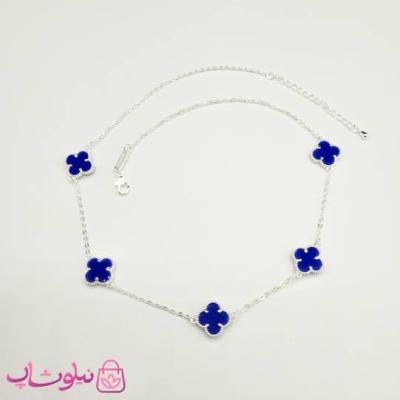 گردنبند زنانه ونکلیف آبی کاربنی آبکاری نقره کیفیت مستر کد 430