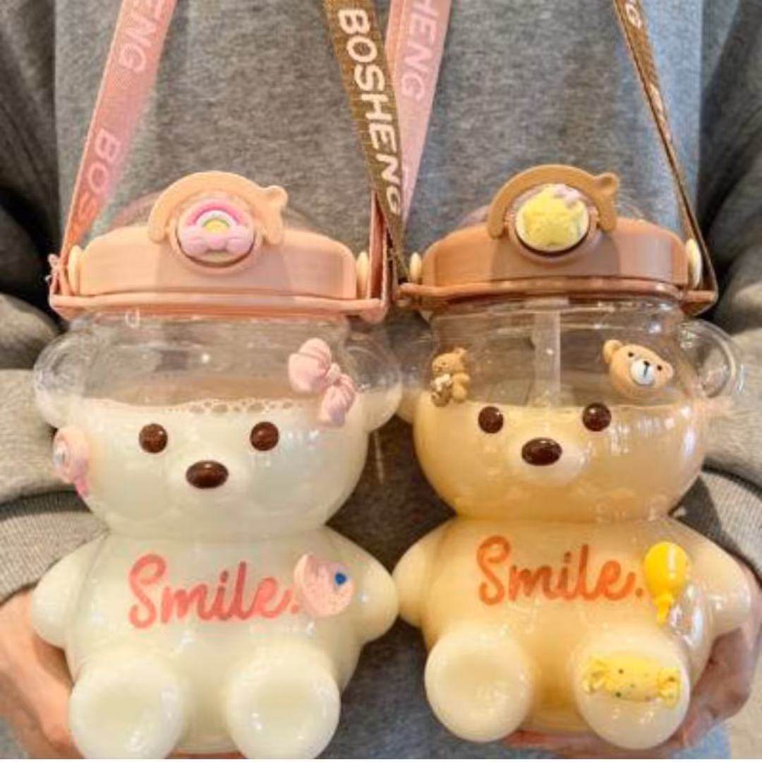 قمقمه فانتزی تدی بنددار و نی دار 600 میل