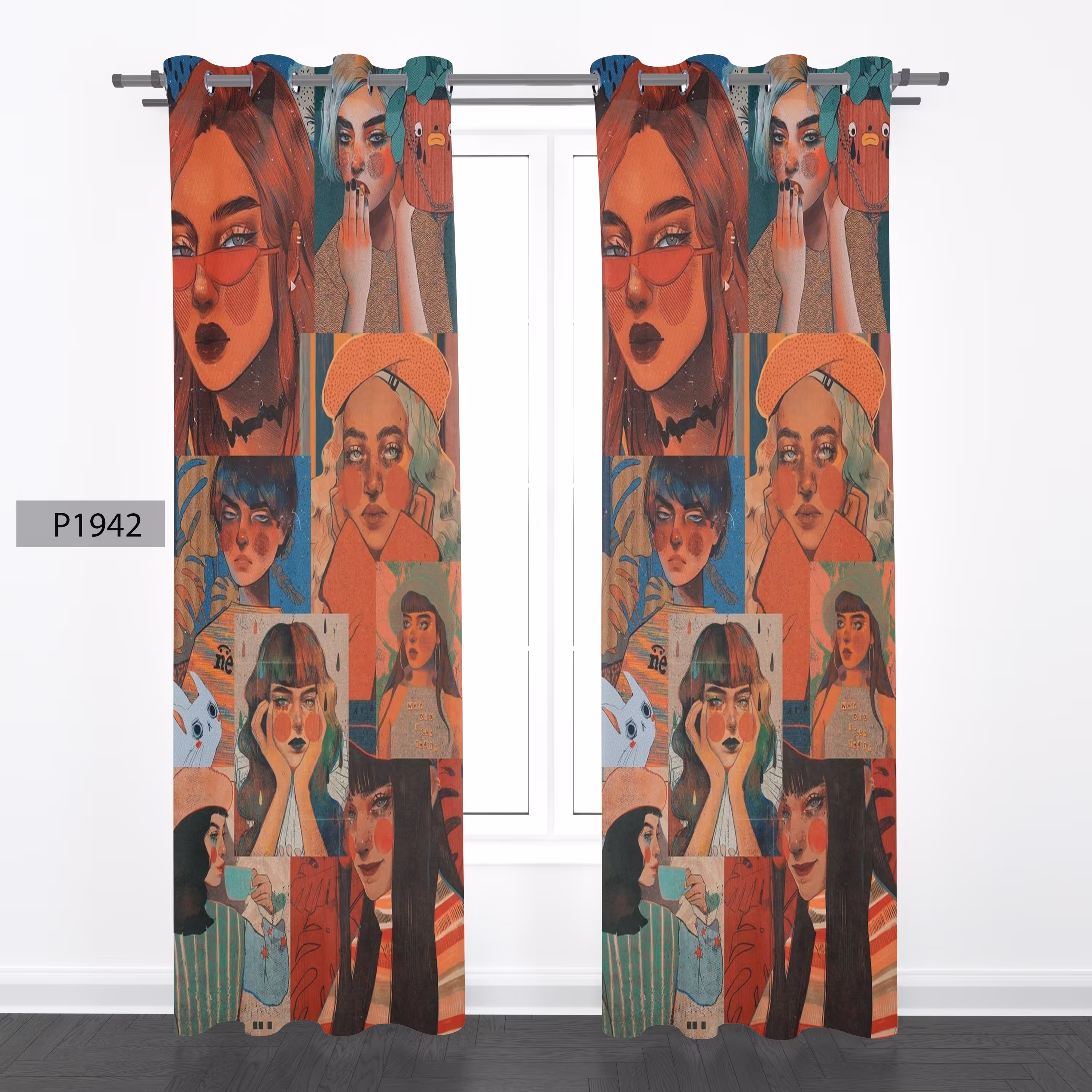 پرده هازان چاپی دوقواره دوخته شده پانچ شده هر قواره عرض 140ارتفاع 190 کد1942