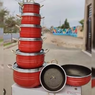 سرویس قابلمه تفلون 14 پارچه دسته طلایی سهند گلبهی