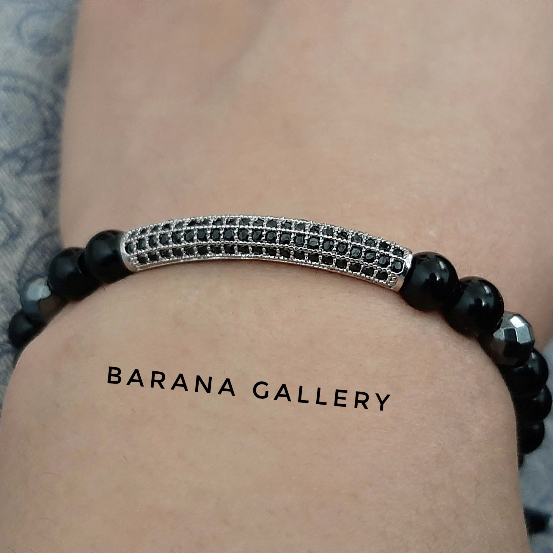 دستبند سنگ اونیکس و سواروسکی