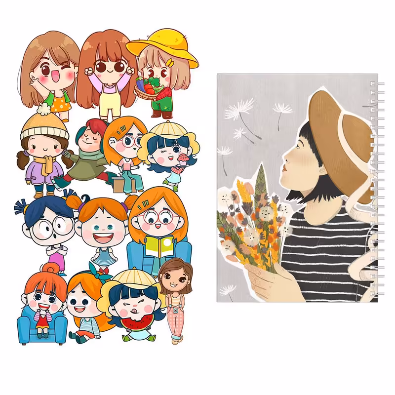 دفتر مشق باژیکان طرح دختر 20211601 به همراه برچسب مجموعه 14 عددی