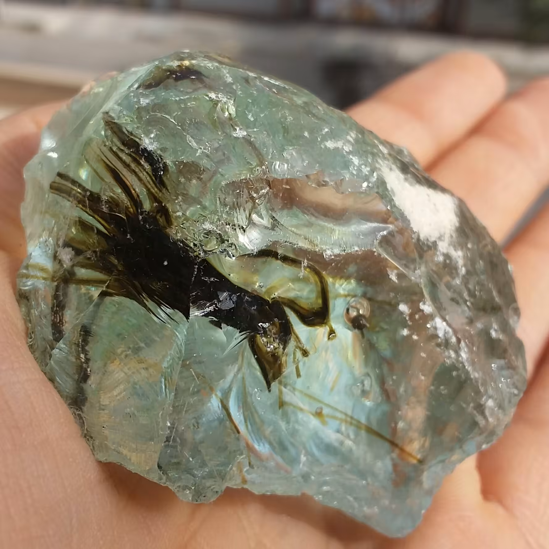 سنگ راف خام آبسیدین سبز آبی شجر دار اصل محشر 100 در 100 طبیعی شاهکار خلقت
