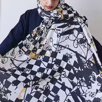 شال هندسی ترکیبی و نخی بسیار خنک دوردوخت و با کیفیت