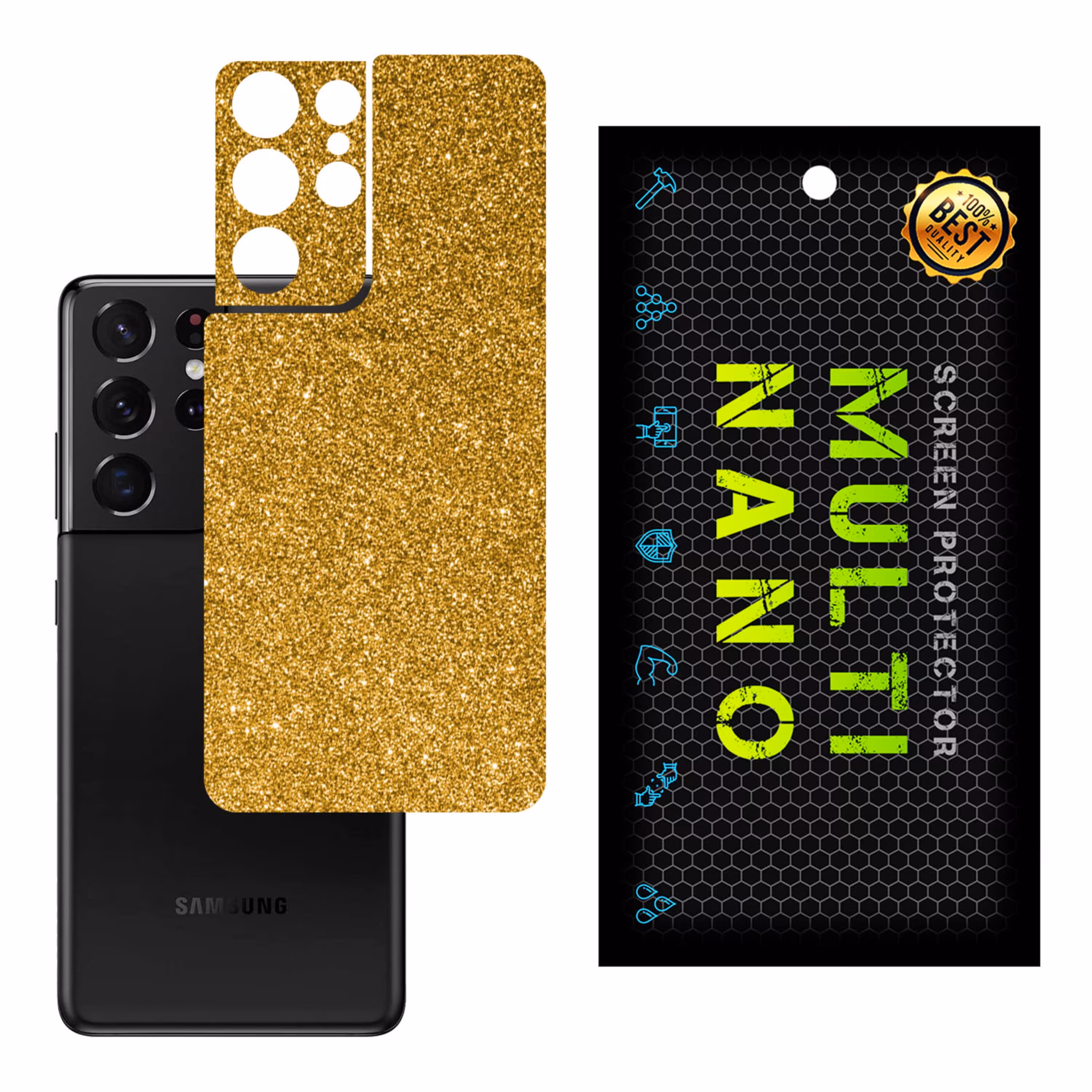 برچسب پوششی MultiNano مدل X-G1F-Gold برای پشت موبایل سامسونگ S21 Ultra