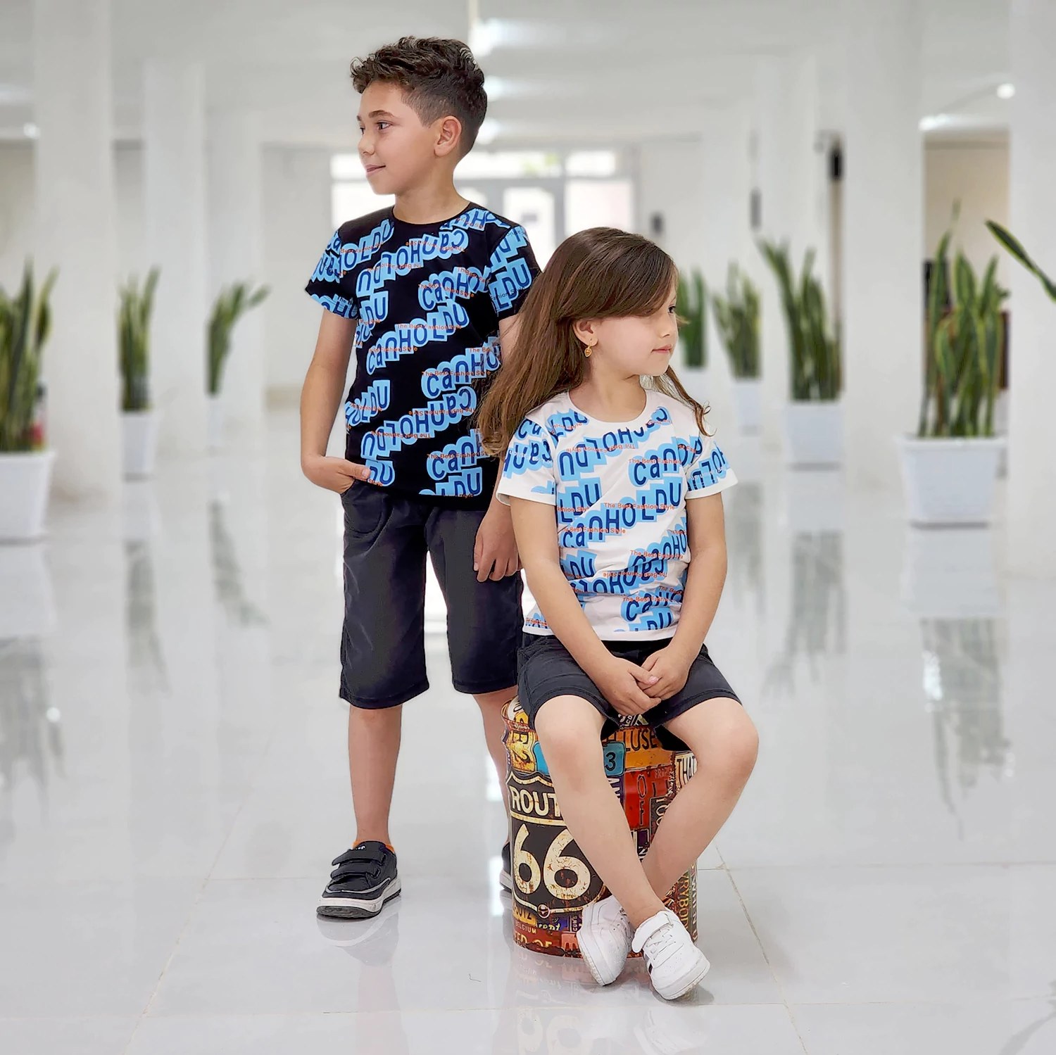 ست تیشرت شلوارک حروف انگلیسی آبی