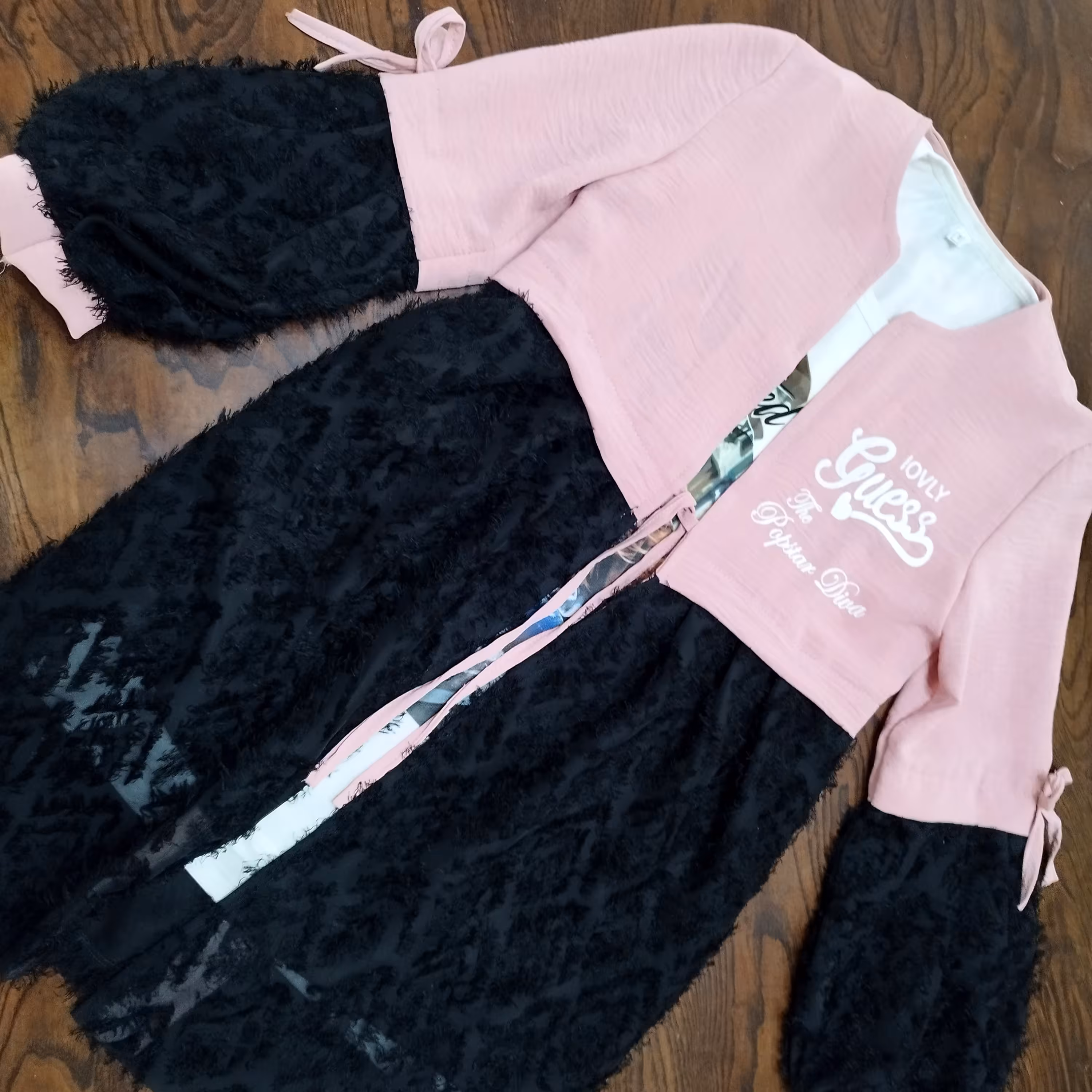 مانتو حریر ریش و ابرو بادی دخترانه نوجوان طوسی دو تیکه 