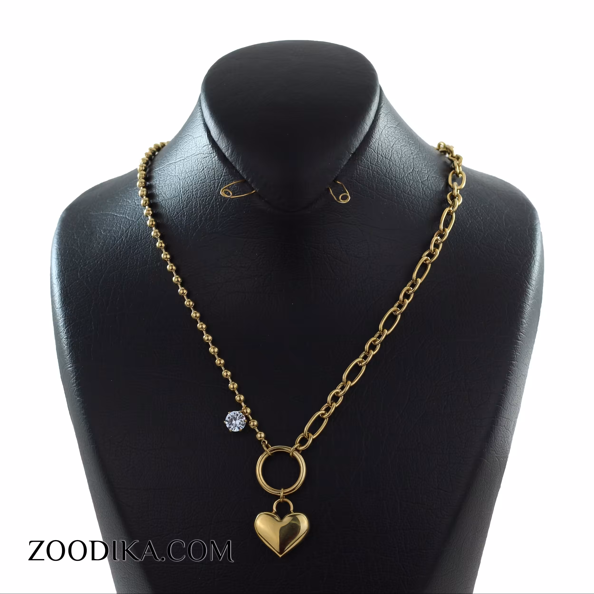 گردنبند استیل ژوپینگ مدل قلب طرح طلا رنگ ثابت ضد حساسیت AAB-99