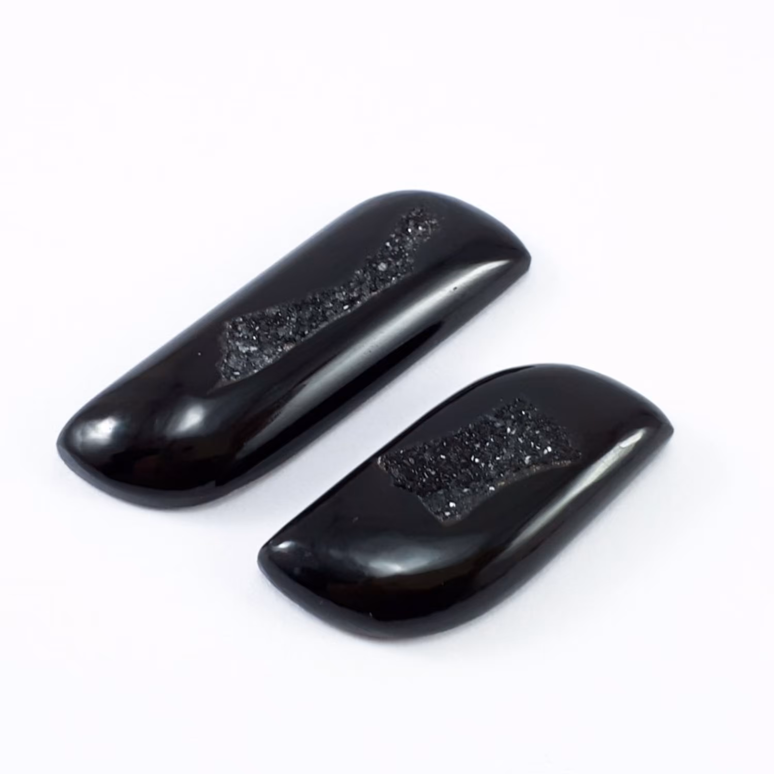 ست دوتایی نگین درشت ژئود عقیق سیاه 