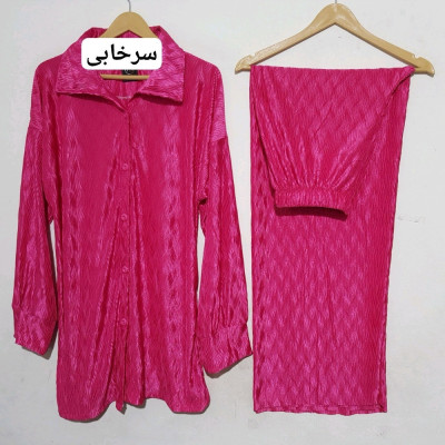 ست شومیز شلوار ساتن پلیسه سایز بزرگ