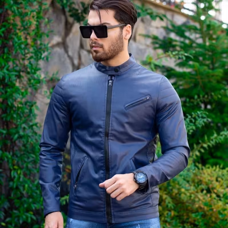 کاپشن  مردانه  چرم  داخل خز رنگ سرمه ای