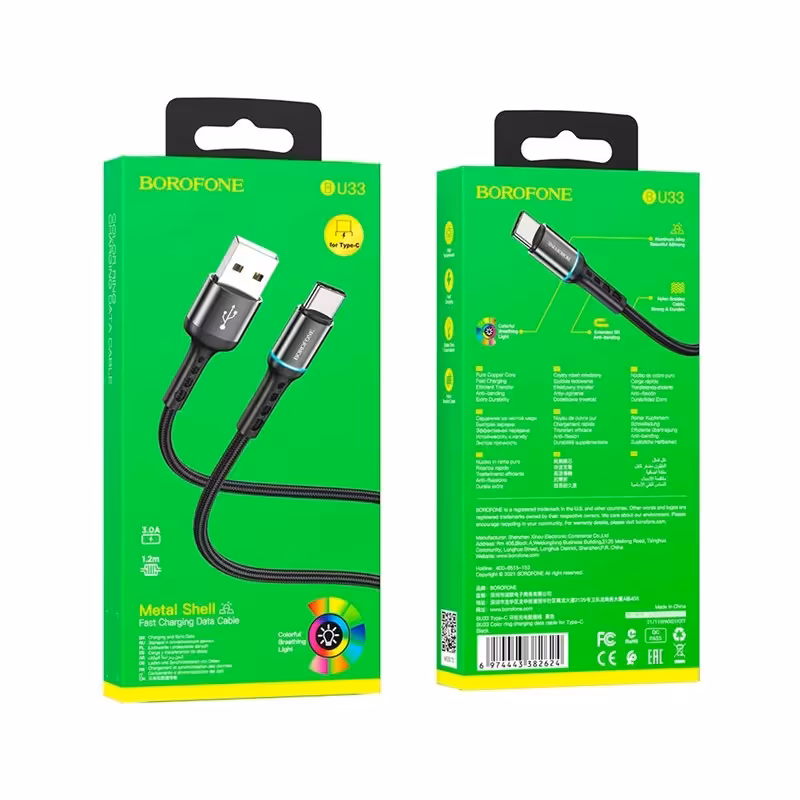 کابل شارژر type-c بروفون مدل BU33 طول 1.2 متر

