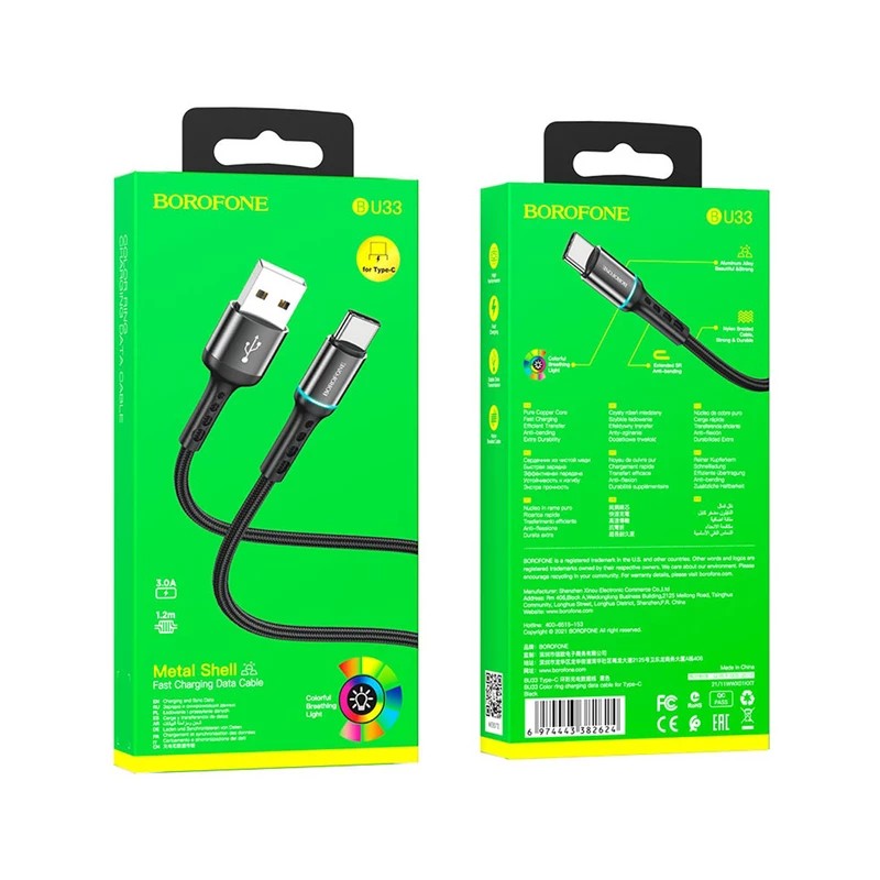 کابل شارژر type-c بروفون مدل BU33 طول 1.2 متر

