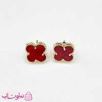 گوشواره میخی دخترانه زرشکی طرح ونکلیف آبکاری طلا کیفیت مستر کد 240