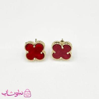 گوشواره میخی دخترانه زرشکی طرح ونکلیف آبکاری طلا کیفیت مستر کد 240