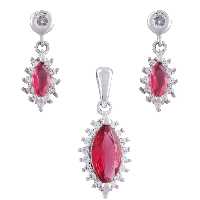 نیم ست نقره زنانه -مدل ترمه نگین قرمز- کد SH-08