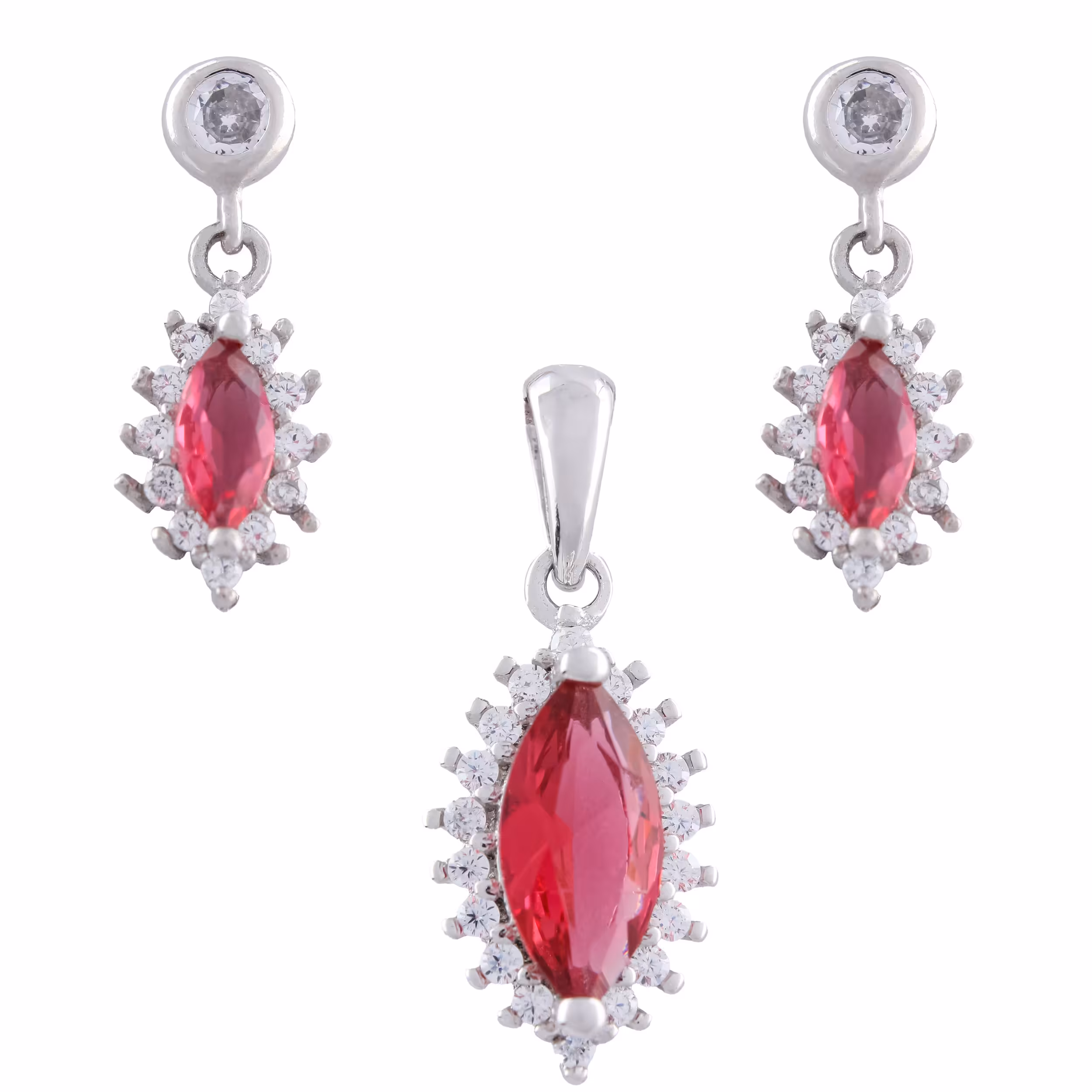 نیم ست نقره زنانه -مدل ترمه نگین قرمز- کد SH-08