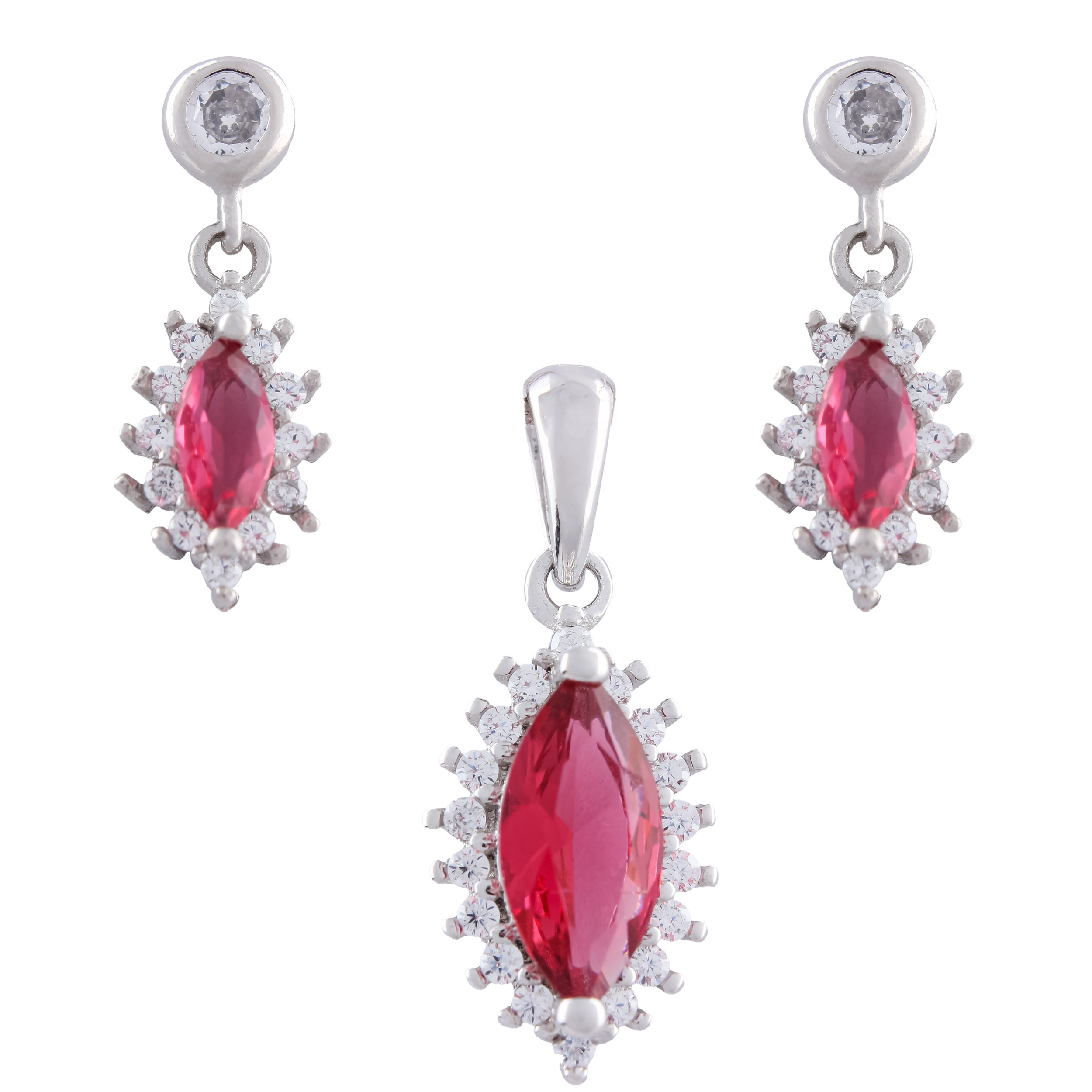 نیم ست نقره زنانه -مدل ترمه نگین قرمز- کد SH-08