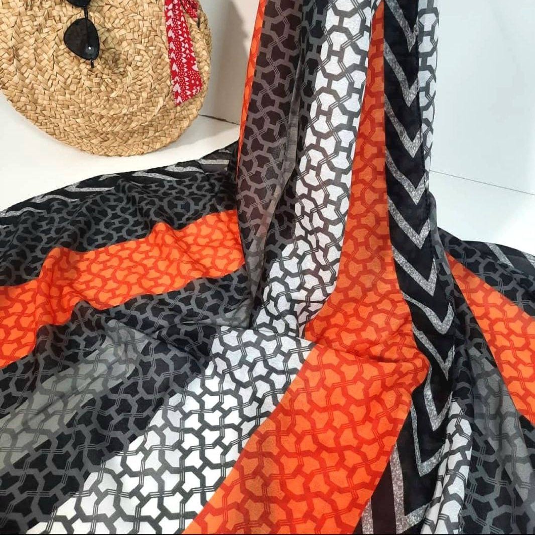 شال زنانه مشکی نارنجی چهارفصل جدید فوق العاده کد r401