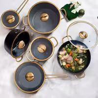 سرویس قابلمه  گرانیتی 12 پارچه kzp دسته طلایی