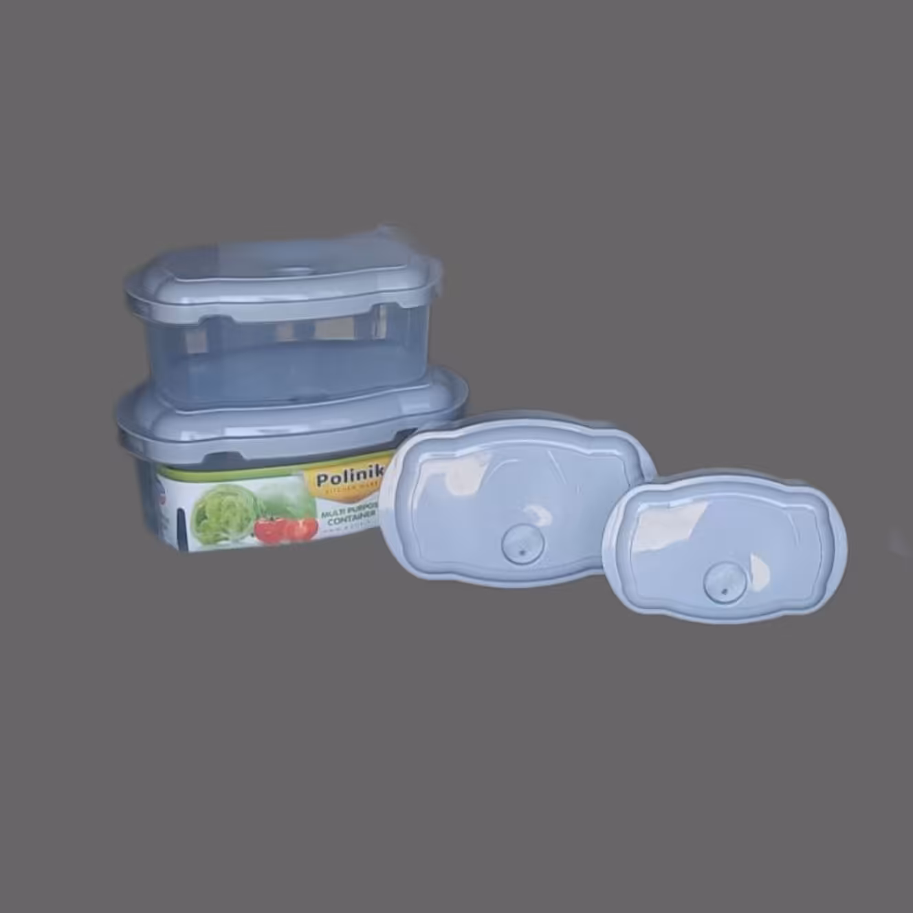 سرویس فریزری چهار عددی هشت پارچه سوپاپ دار شفاف مستطیل شکل، رنگ طوسی