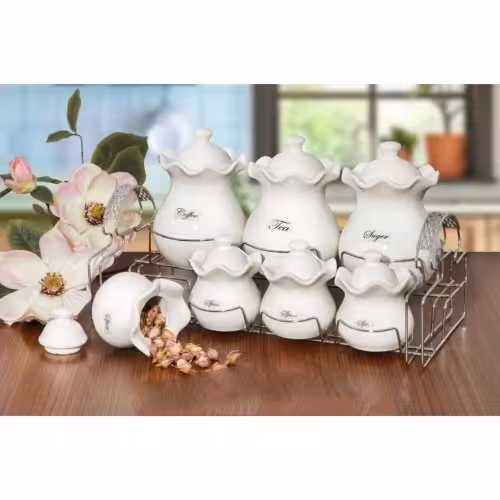 سرویس 7 پارچه پاسماوری سرامیکی رنگ سفید با استند فلزی