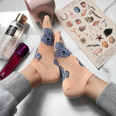 جوراب مچی طرح  cute elephant فانتزی نخ پنبه برند optimist فری سایز