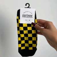 جوراب مچی شطرنجی زرد مشکی نخ پنبه فری سایز