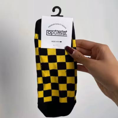 جوراب مچی شطرنجی زرد مشکی نخ پنبه فری سایز