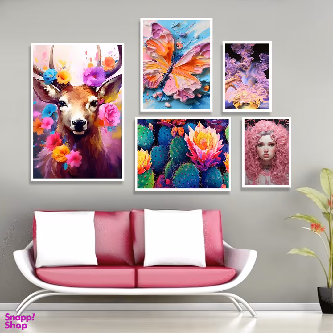 تابلو بکلیت مدل طرح گل رنگی و آهو و پروانه W-1143 مجموعه 5 عددی