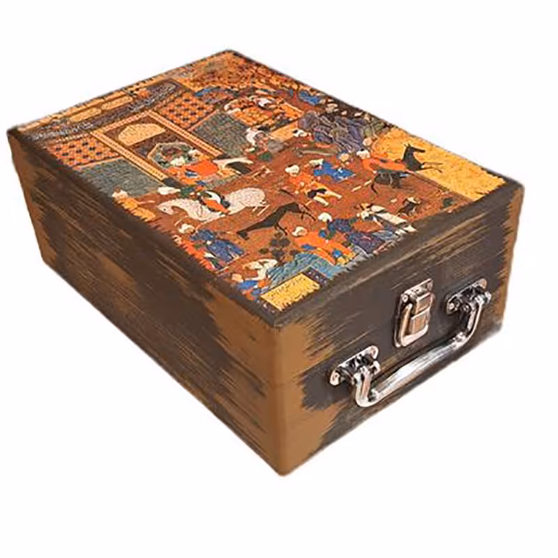 جعبه هدیه مدل چمدان چوبی طرح نگاره