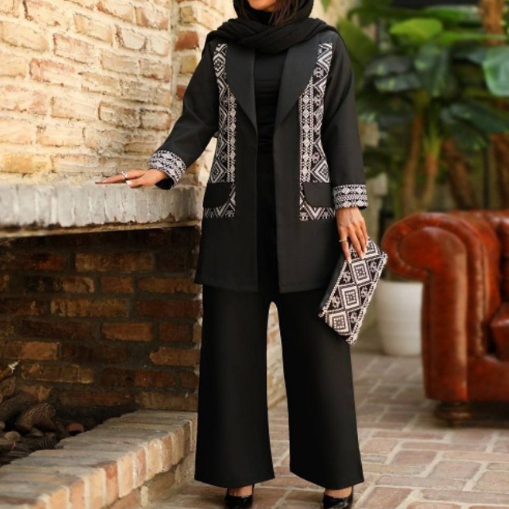 ست 3 تکه مانتو کتی شلوار و کیف سوزندوزی هندی