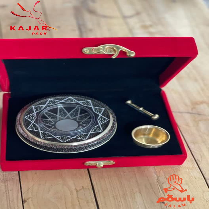 ظروف بسته بندی زعفران - مخمل خاتم 5گرم وهاون نقلی