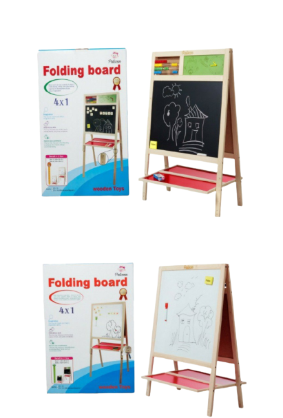 تخته پایه دار دو رو(سیاه و وایت برد مدل پالیزان) با قابلیت افزایش ارتفاع دارای چرتکه و اموزش ساعت