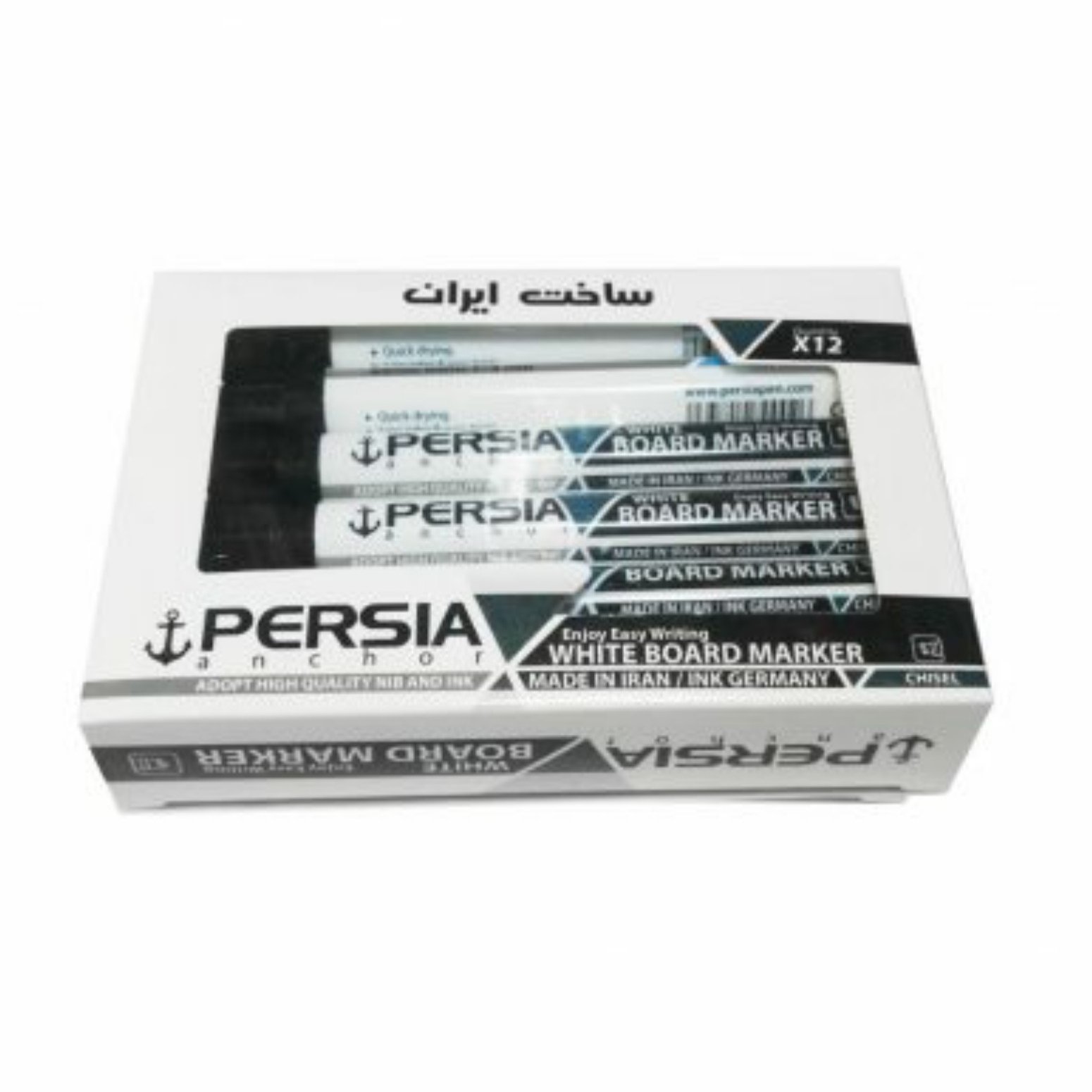 ماژیک وایت برد پرشیا مشکی سر گرد بسته 12 عددی