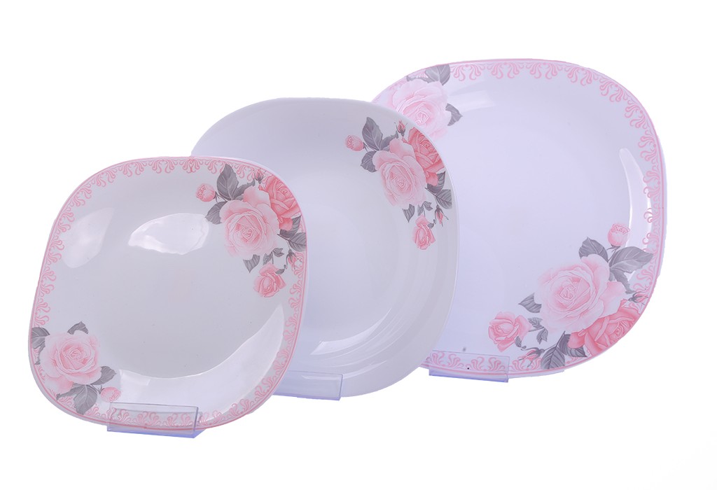 سرویس 6نفره اوپال Leon طرح فلورین طوسی صورتی حاشیه