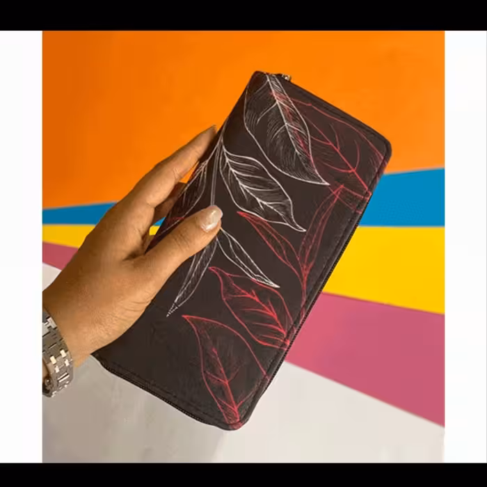 کیف پول طرح برگ مشکی قرمز