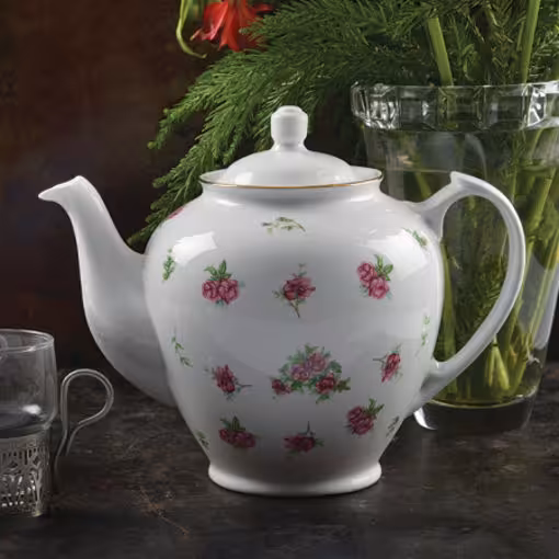 چینی زرین قوری هیئتی طرح بیدگل مینیاتور سایز بزرگ - گل سرخی