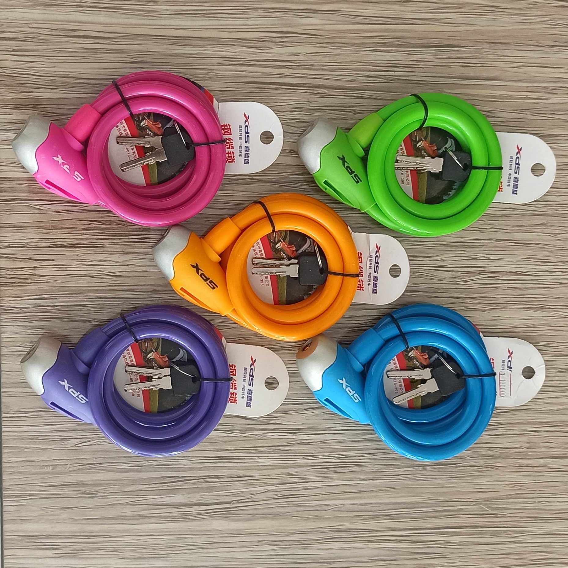 قفل دوچرخه 120 سانتی رنگی برند XDS  بسته 5 تایی رنگبندی